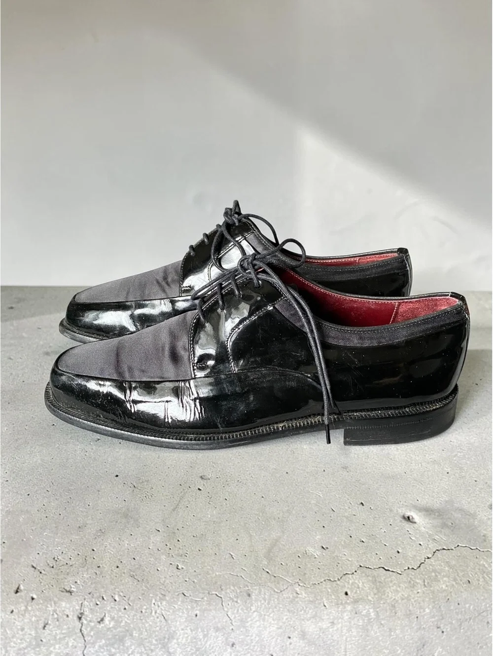 Sandro Moscoloni Men Dress Shoes 8.5 Square Toe Black Patent Leather Satin Tuxed